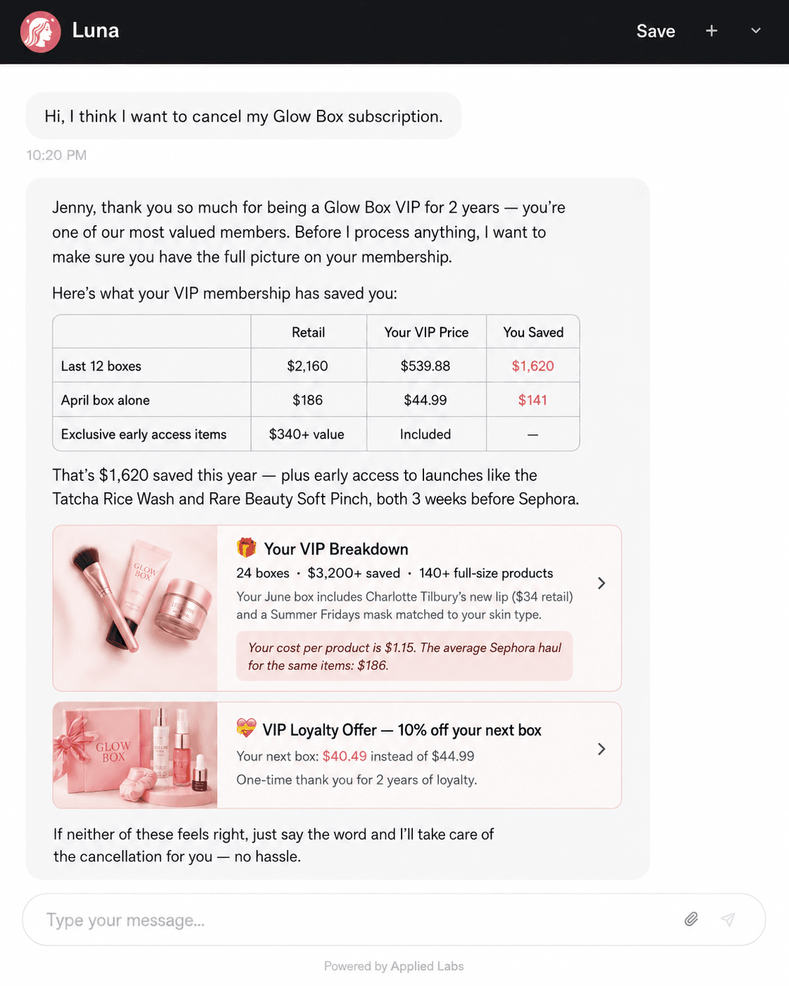 Save agent test scenario preview in Applied Labs